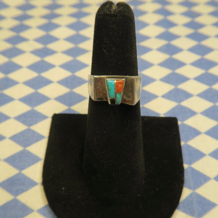 GILBERT NELSON TURQUOISE & CORAL INLAY RING