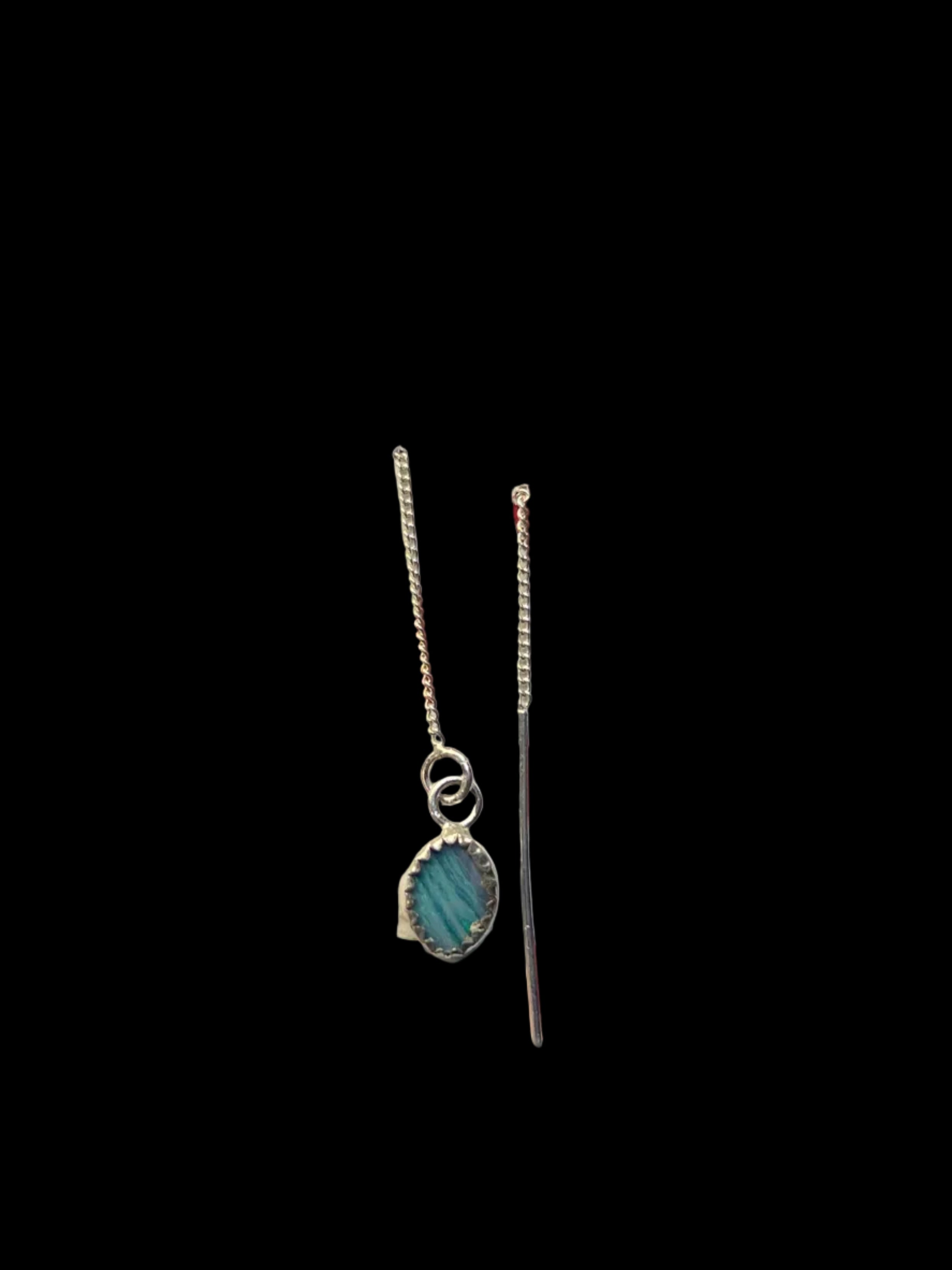 STRIPE BLUE OPAL SINGLE DROPLET EARRING