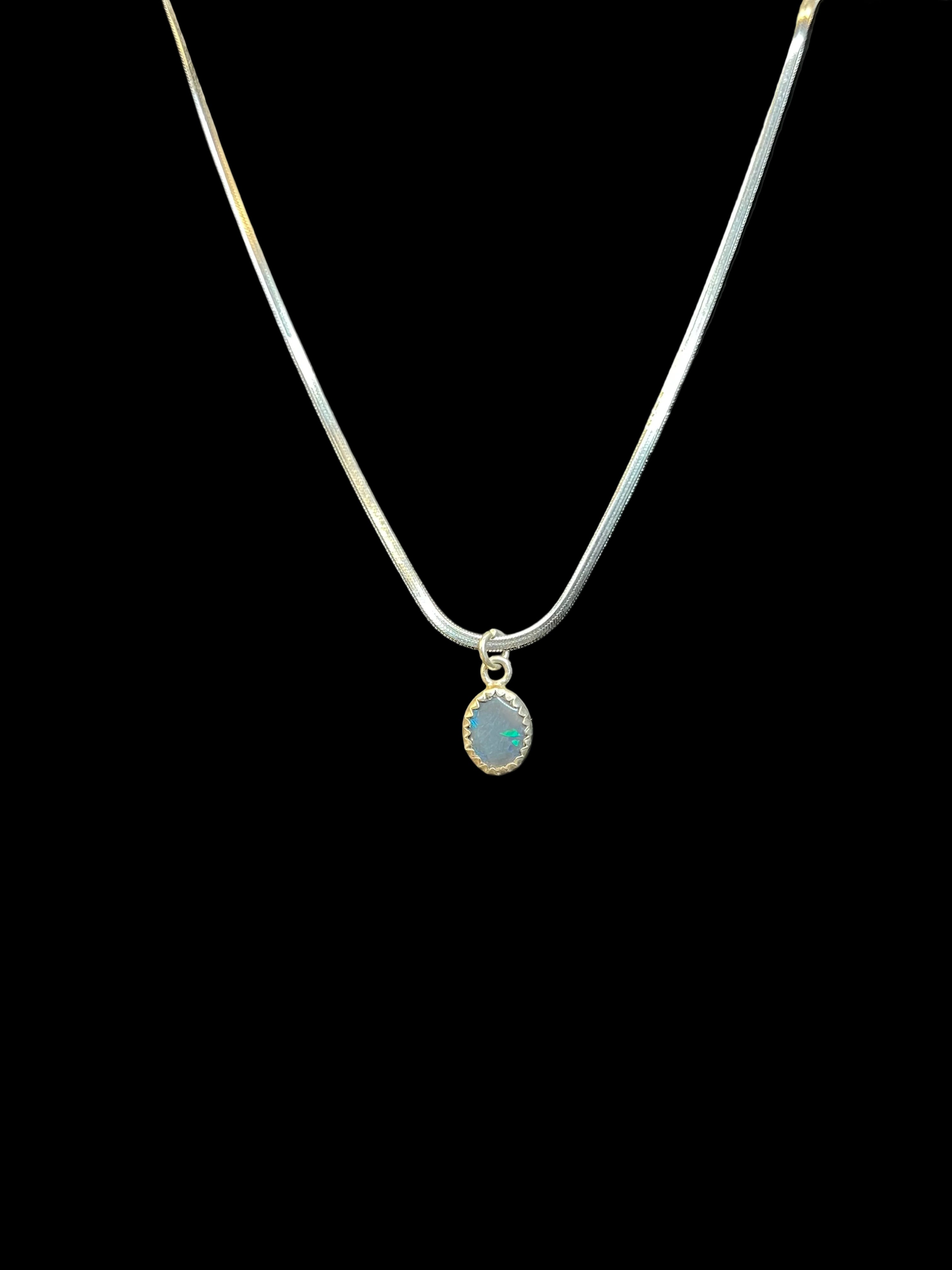 BLUE OPAL PENDANT ON SNAKE CHAIN